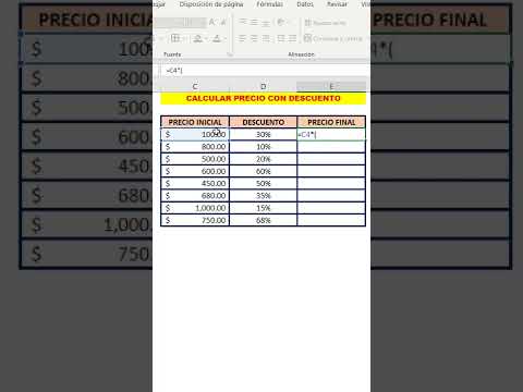 Fórmula Excel para calcular descuentos en precios